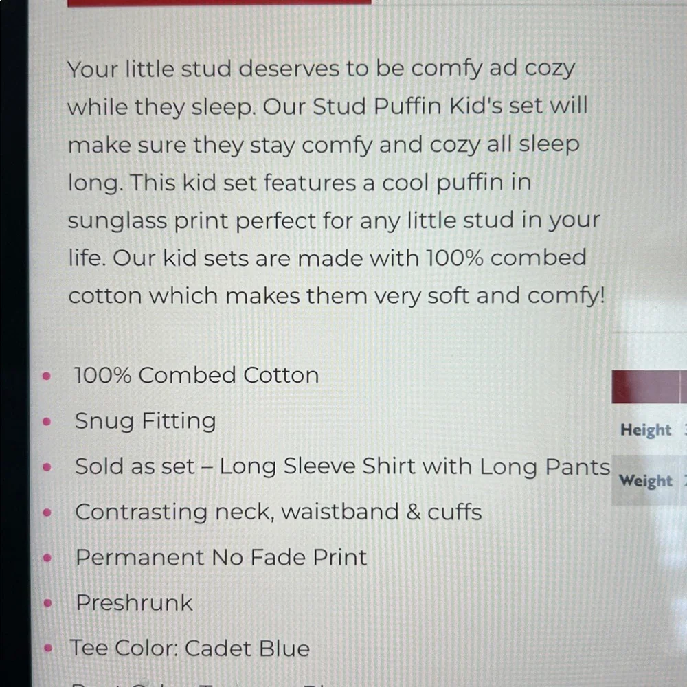 Lazy One Stud Puffin PJ Set, 8